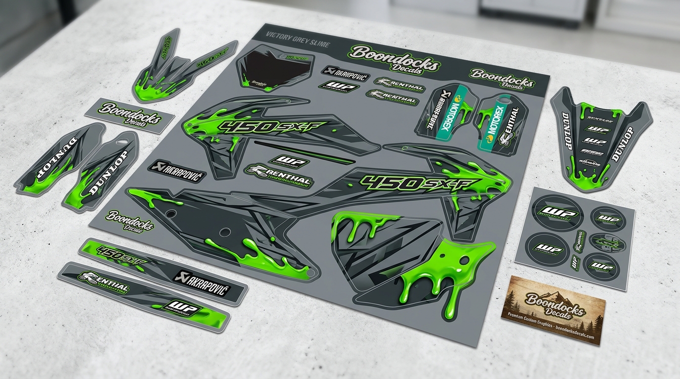 VICTORY - Black / Slime 4 3D decals for KTM bikes 202607030847 1 Motocross Graphics Boondocks Decals