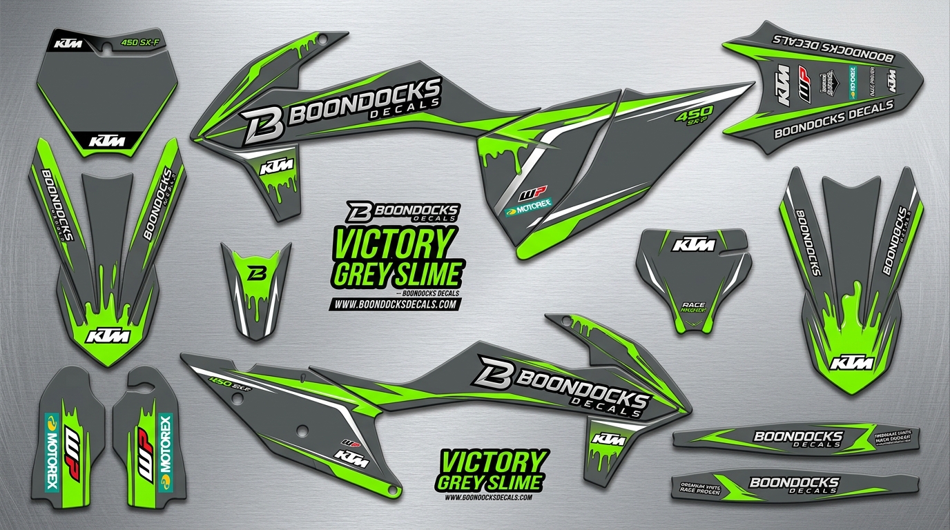 VICTORY - Black / Slime 3 3D decals for KTM bikes 202607030847 Motocross Graphics Boondocks Decals