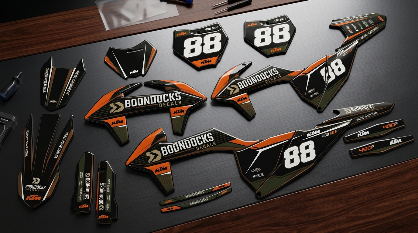 VICTORY - Black / Terra 4 3D decals for KTM bikes 202607030854 1 Motocross Graphics Boondocks Decals
