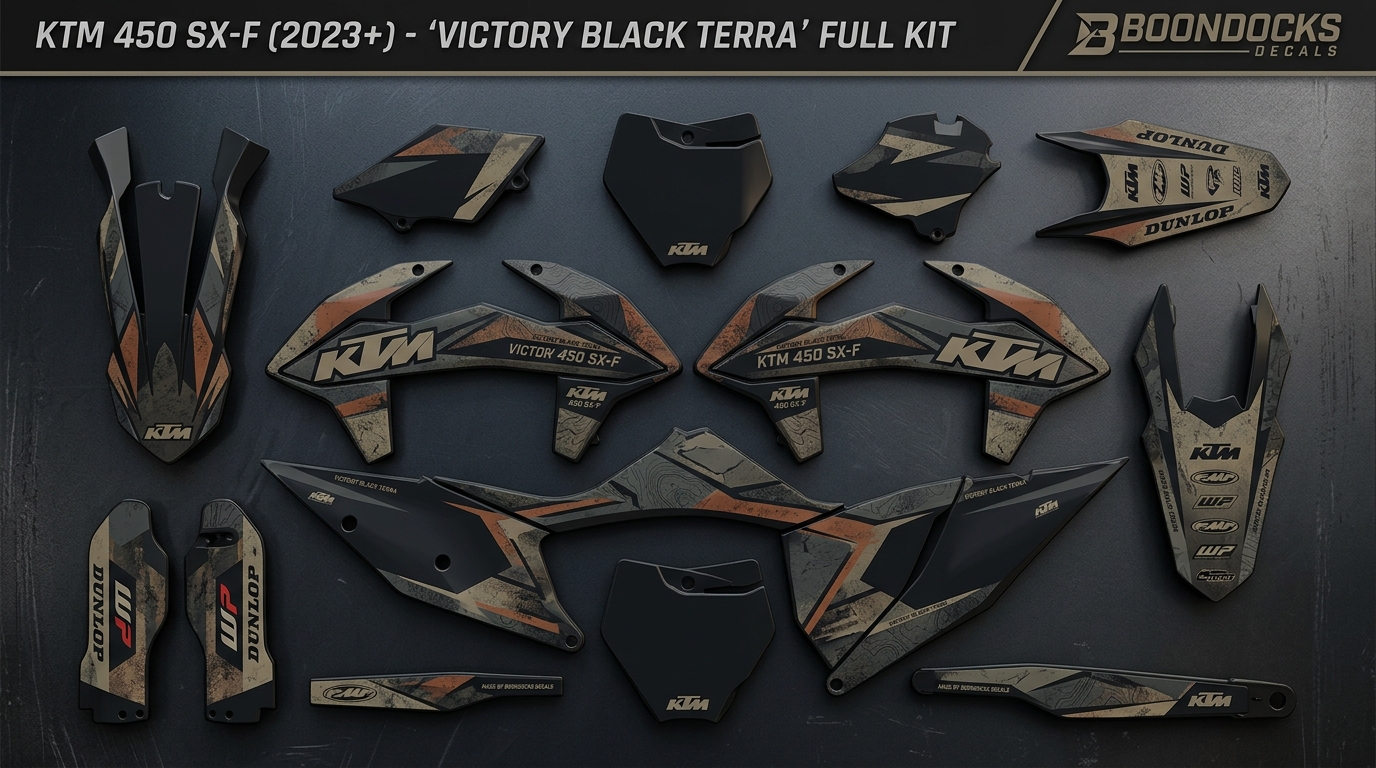 VICTORY - Black / Terra 5 3D decals for KTM bikes 202607030854 2 Motocross Graphics Boondocks Decals