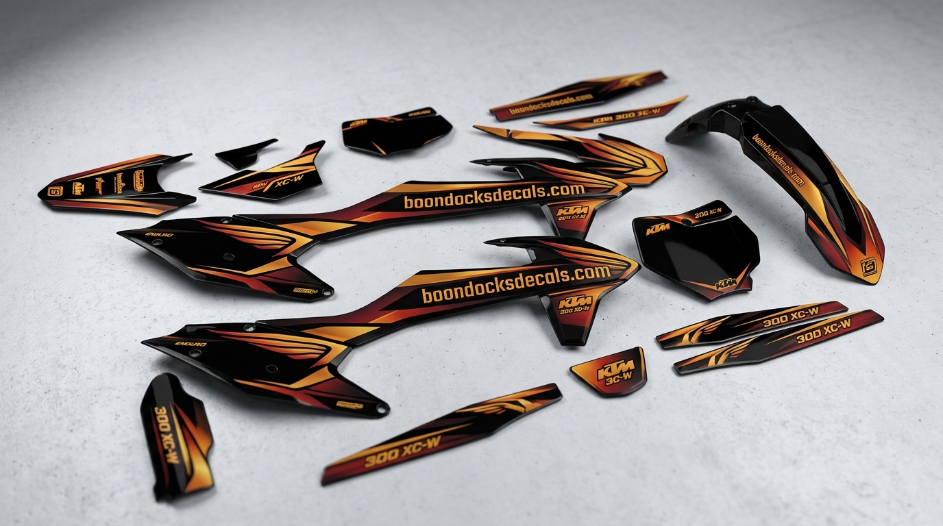 VICTORY - Black / Sunset 3 3D decals for KTM bikes 202607030900 1 Motocross Graphics Boondocks Decals