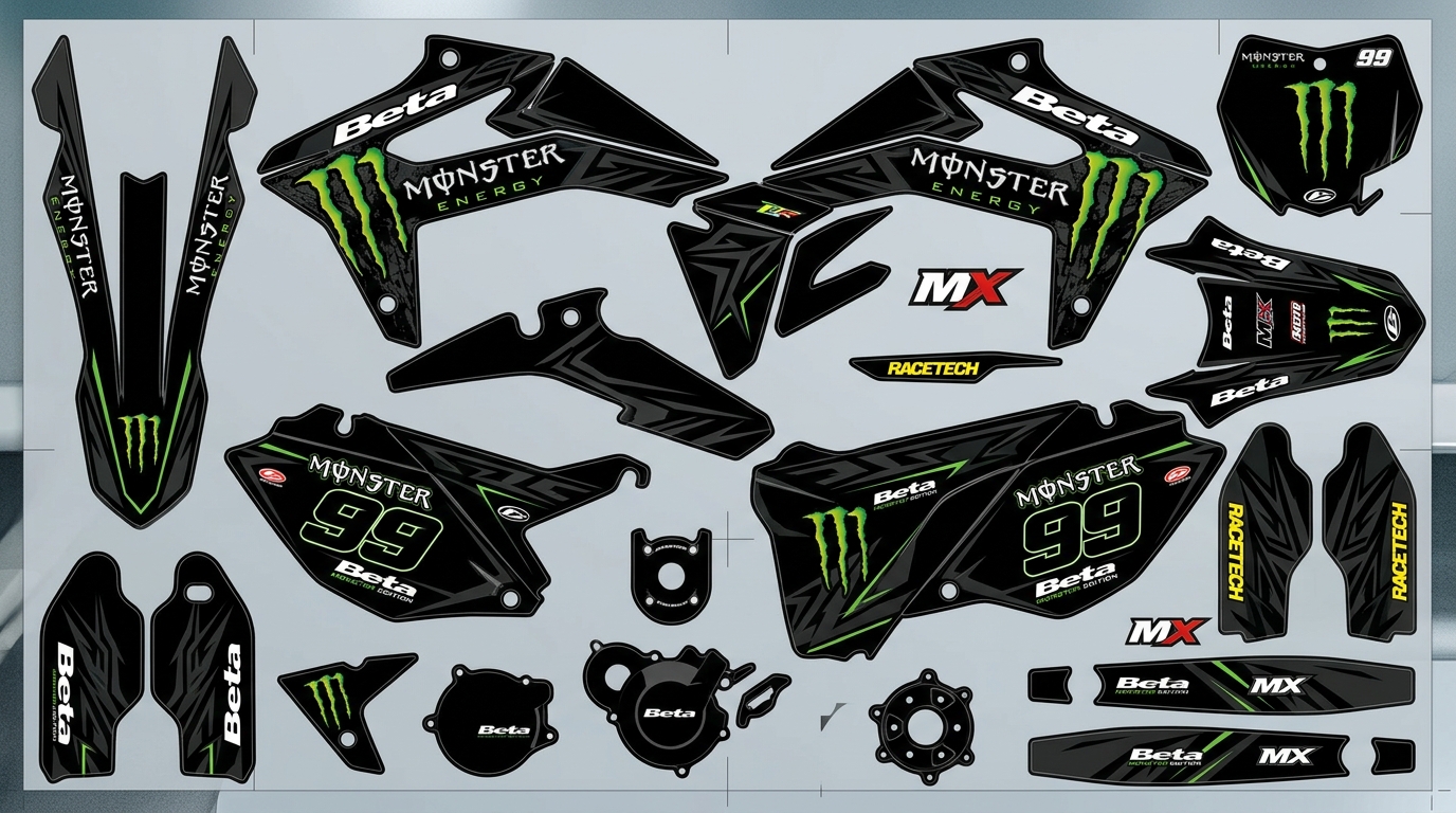 Beta MONSTER Graphics Kit Black 6 Beta MONSTER Graphics Kit Black 202607270944 4 Motocross Graphics Boondocks Decals