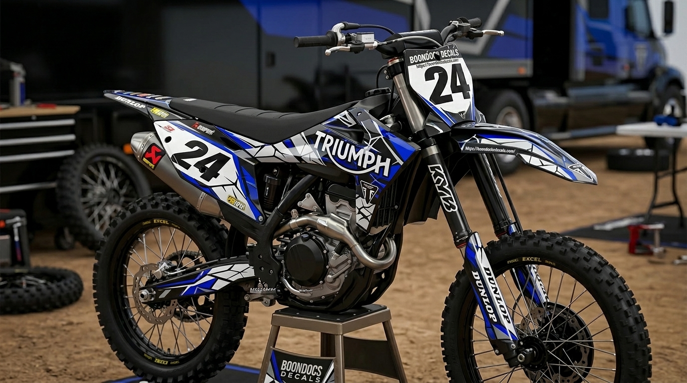 Dirt bike graphics kit Triumph 202607020943 1.jpeg 202607030930 Motocross Graphics Boondocks Decals