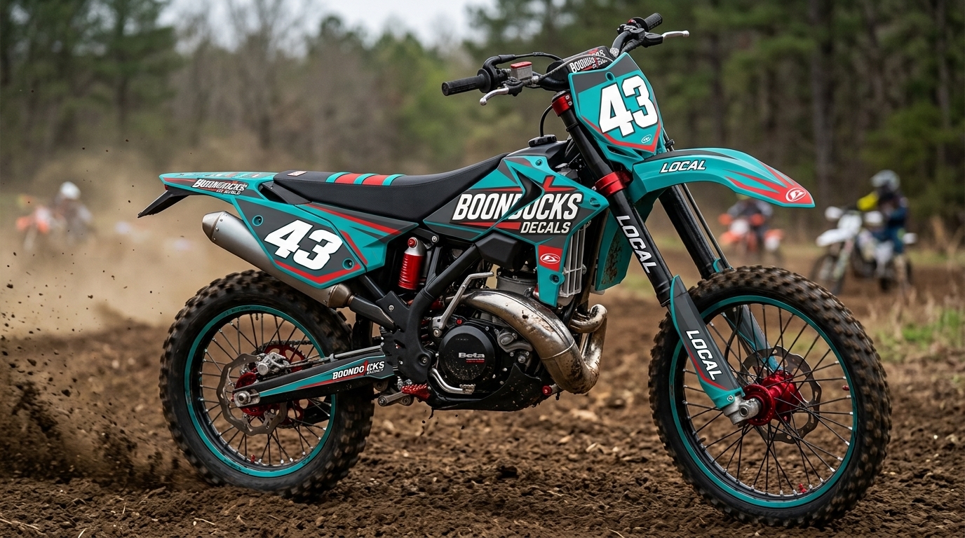 Dirt bike with logo number 202607140838 Motocross Graphics Boondocks Decals