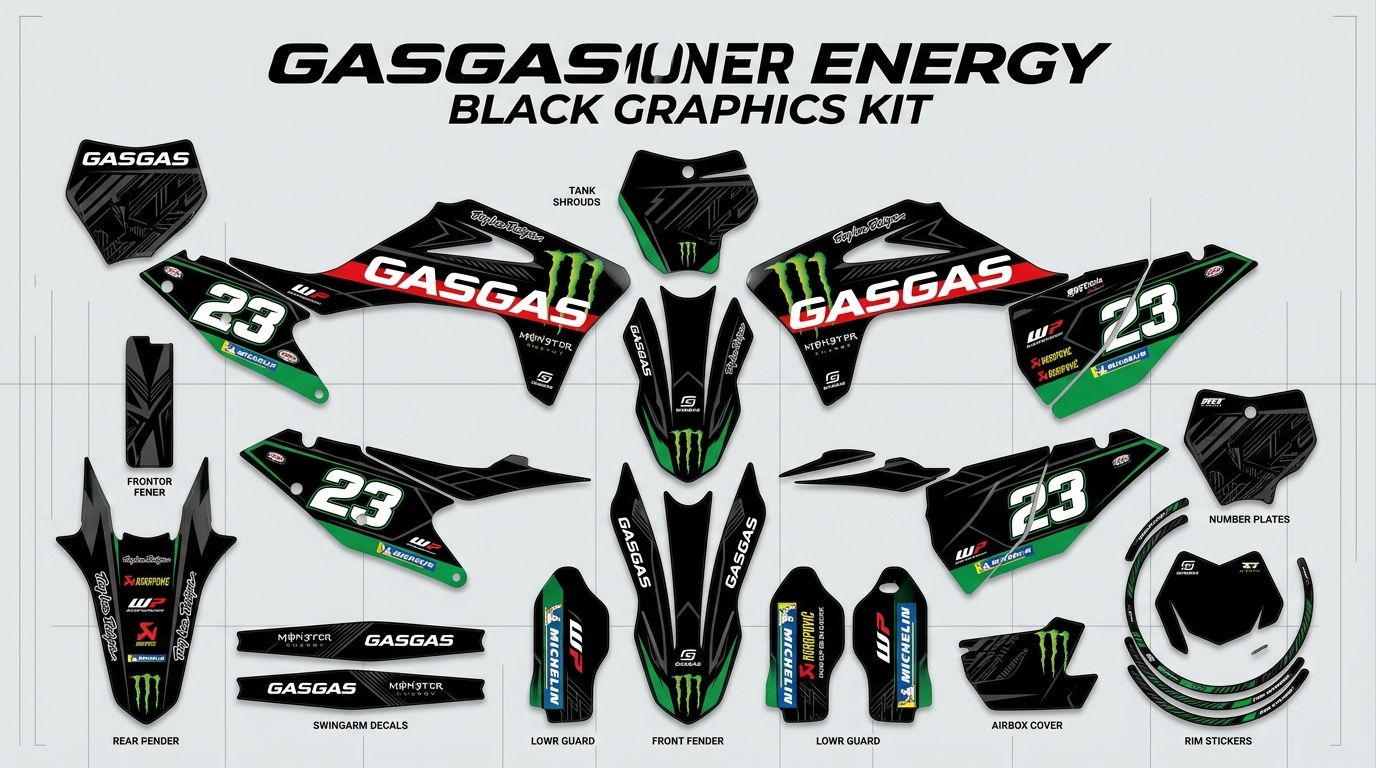 GasGas MONSTER Graphics Kit Black 4 GasGas MONSTER Graphics Kit 202607270938 1 Motocross Graphics Boondocks Decals