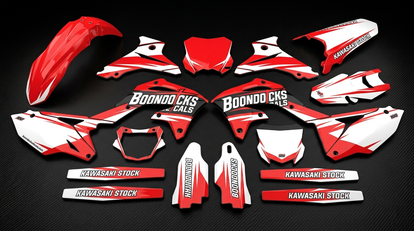 Kawasaki STOCK Graphics Kit 4 Kawasaki decals on bike 202607160956 1 Motocross Graphics Boondocks Decals