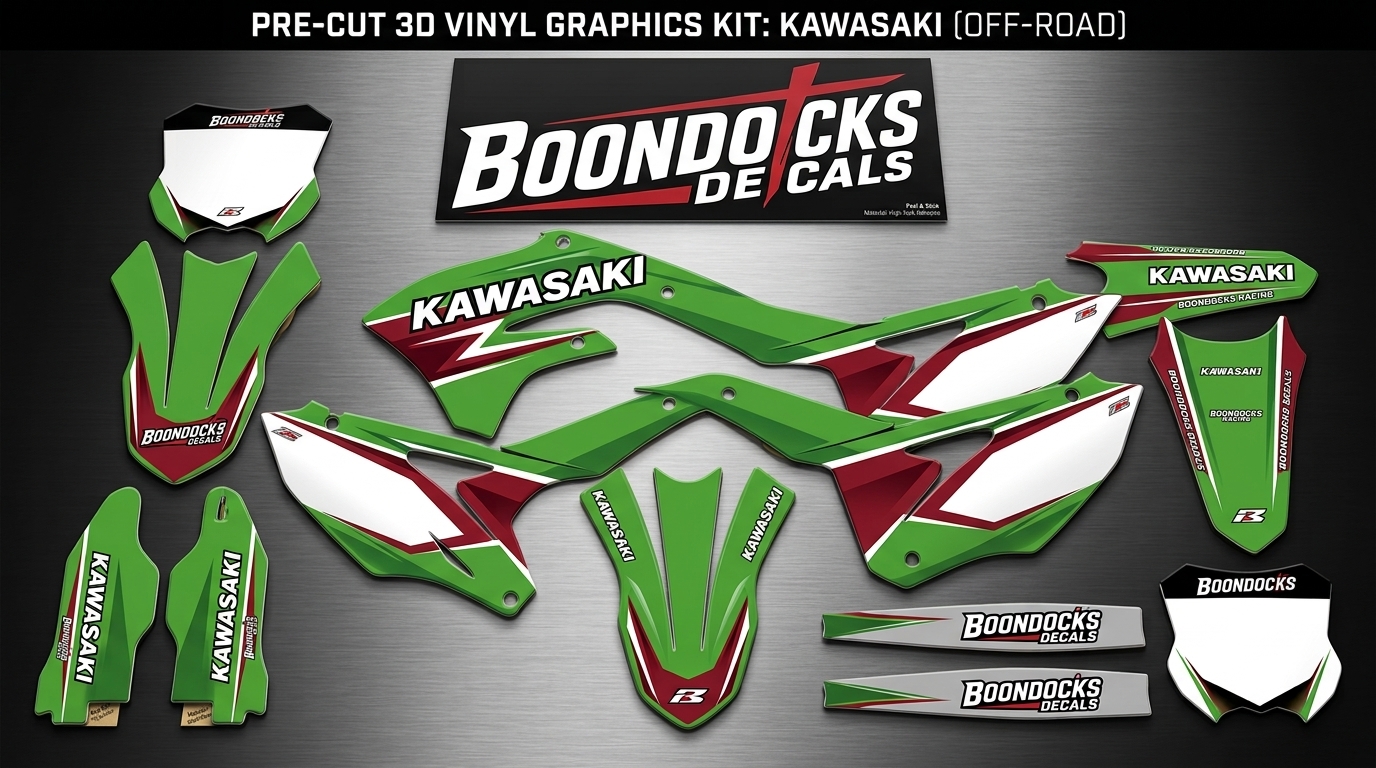Kawasaki STOCK Graphics Kit 6 Kawasaki decals on bike 202607160956 3 Motocross Graphics Boondocks Decals