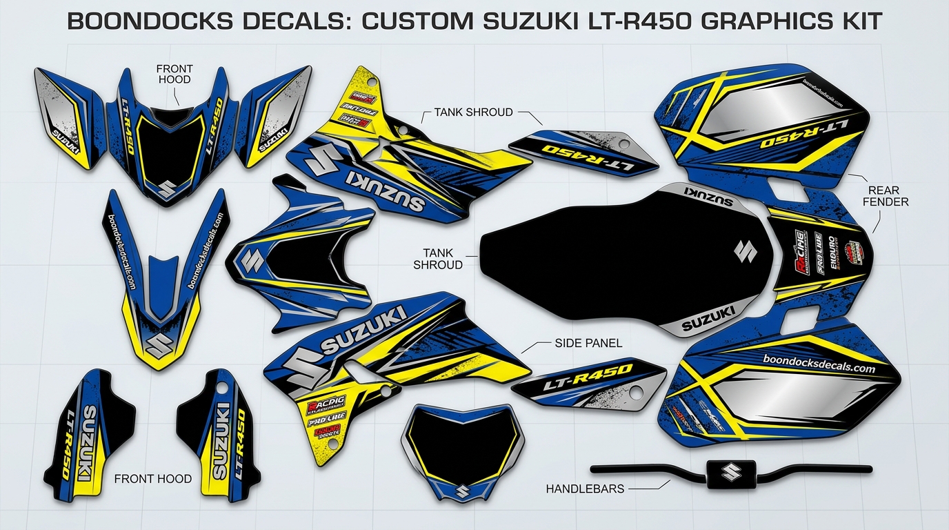 Graphics Kit for Suzuki ATV – Base 5 Suzuki ATV decals 3D 202607090547 2 Motocross Graphics Boondocks Decals