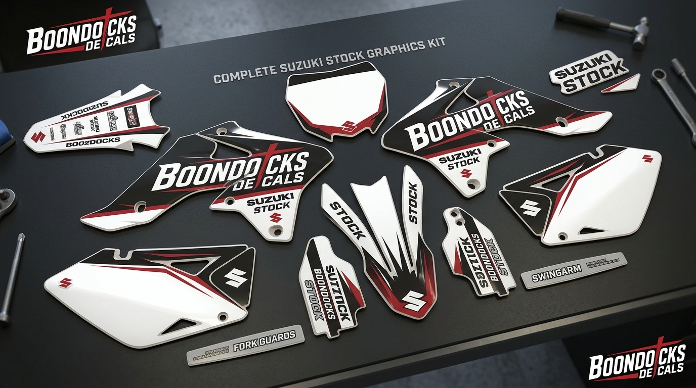 Suzuki STOCK Graphics Kit 6 Suzuki bike decals 3d 202607161058 3 Motocross Graphics Boondocks Decals