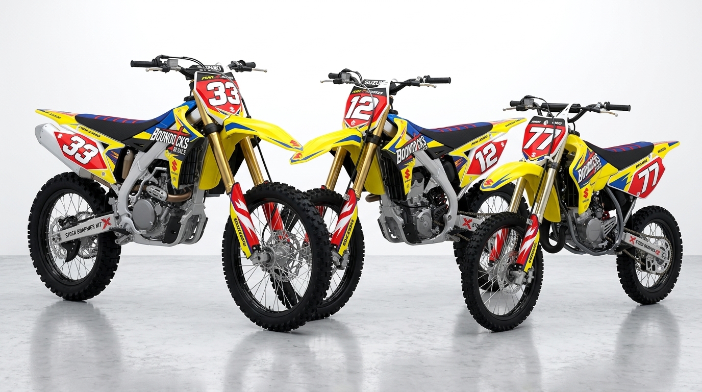 Suzuki stock graphics kit 202607161058 Motocross Graphics Boondocks Decals