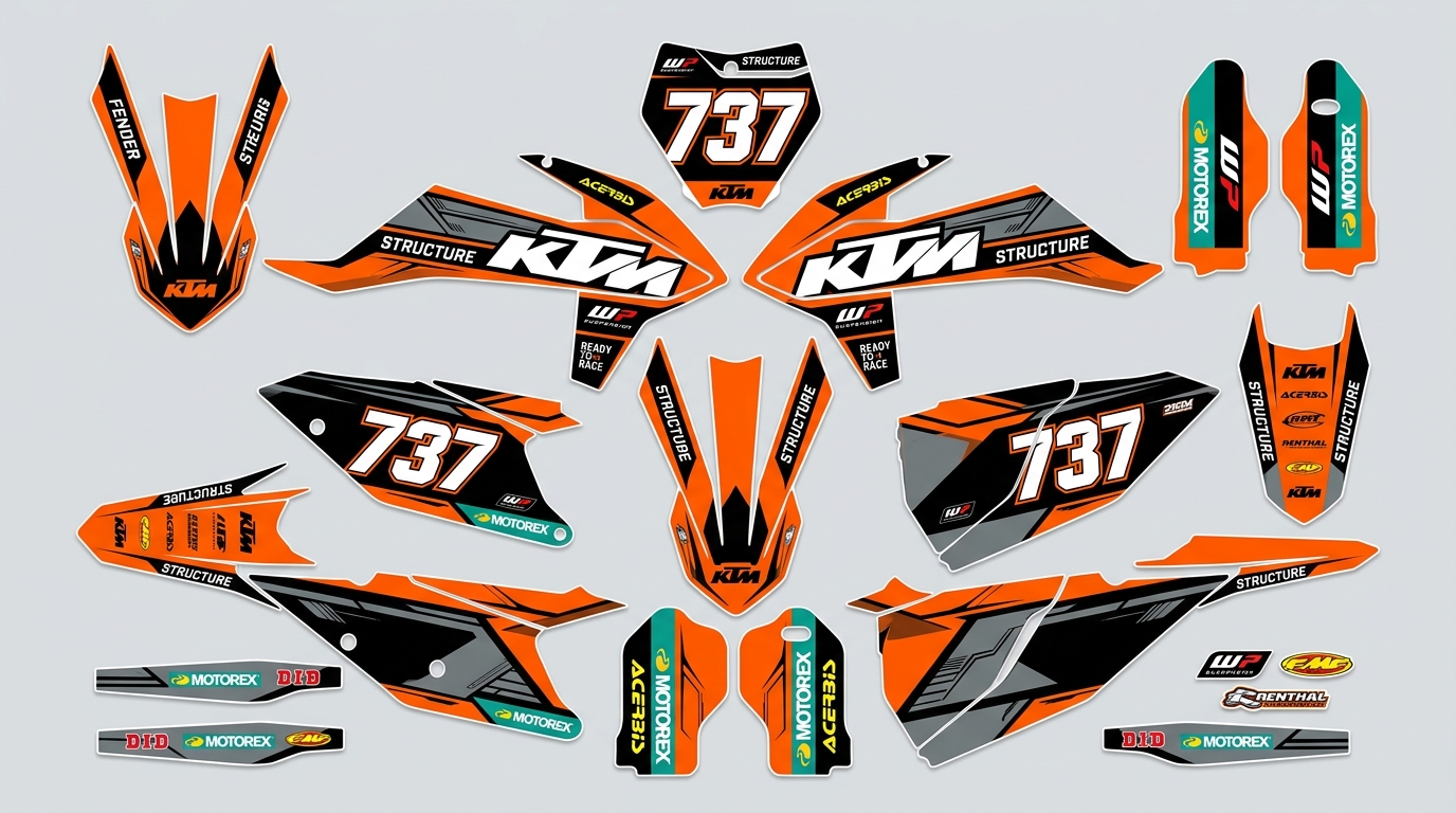 KTM STRUCTURE Graphics Kit 4 Create KTM graphics kit decals 202608171123 Motocross Graphics Boondocks Decals