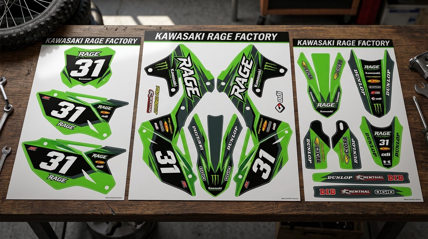 MX Graphics Kit for Kawasaki ‘RAGE’ Factory 4 Dirt bike graphics kit decals 202608310927 Motocross Graphics Boondocks Decals
