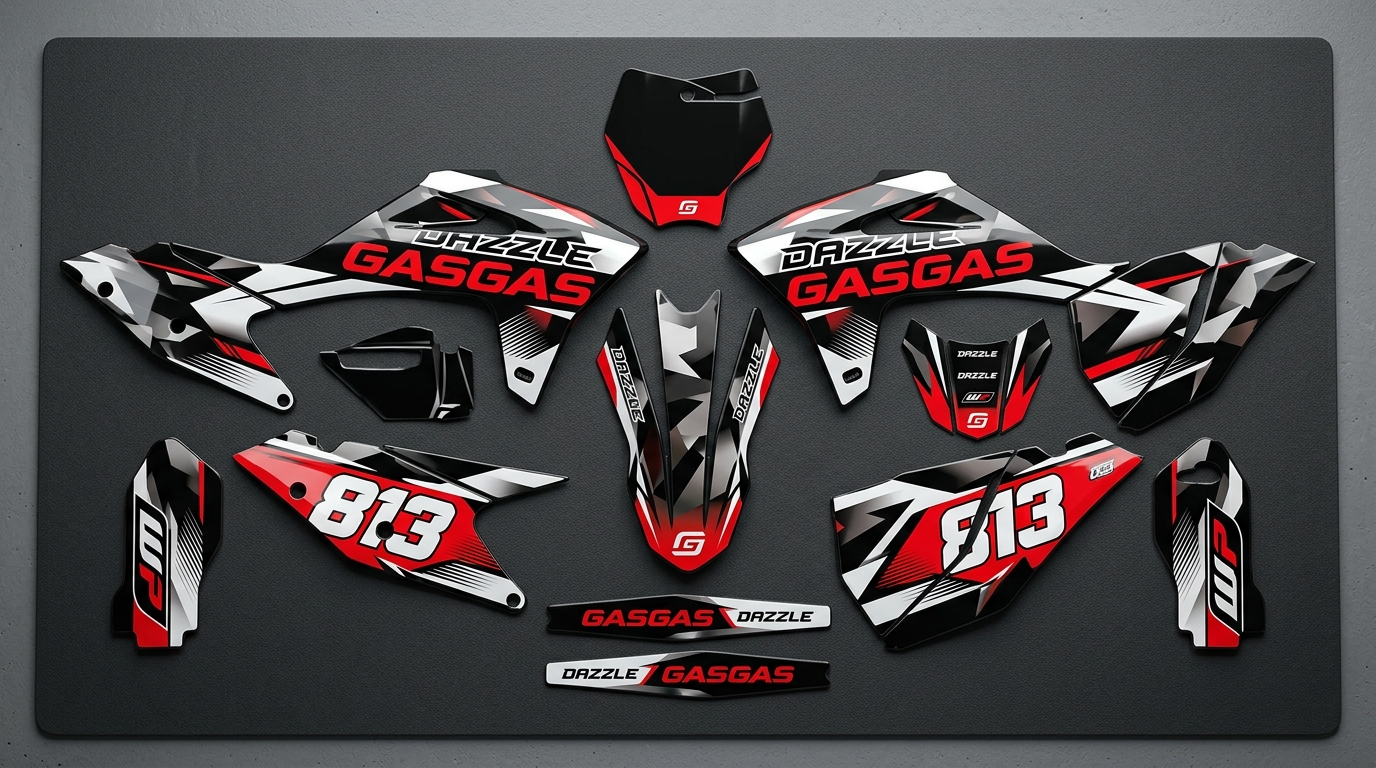 GasGas DAZZLE Graphics Kit 6 GasGas DAZZLE Graphics Kit decals 202608241004 3 Motocross Graphics Boondocks Decals