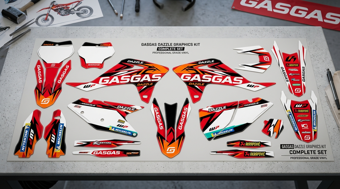 GasGas DAZZLE Graphics Kit 5 GasGas DAZZLE graphics kit decals 202608241004 2 Motocross Graphics Boondocks Decals