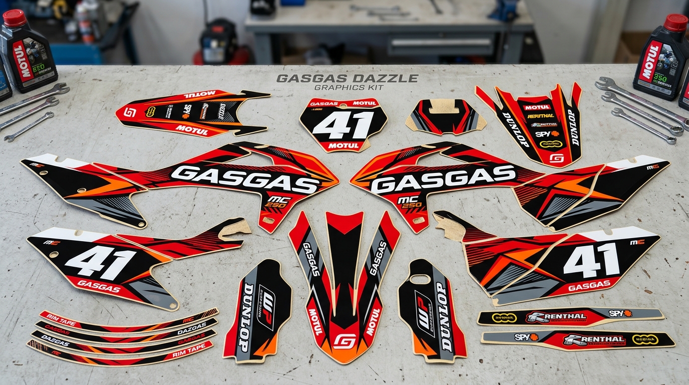 GasGas DAZZLE Graphics Kit 3 GasGas DAZZLE graphics kit decals 202608241004 Motocross Graphics Boondocks Decals
