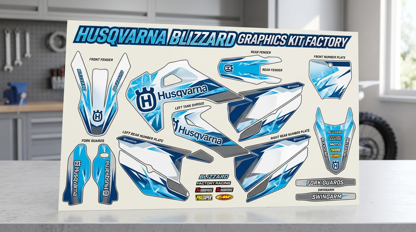 Husqvarna BLIZZARD Graphics Kit Factory 6 Husqvarna BLIZZARD graphics kit … 202608241440 3 Motocross Graphics Boondocks Decals
