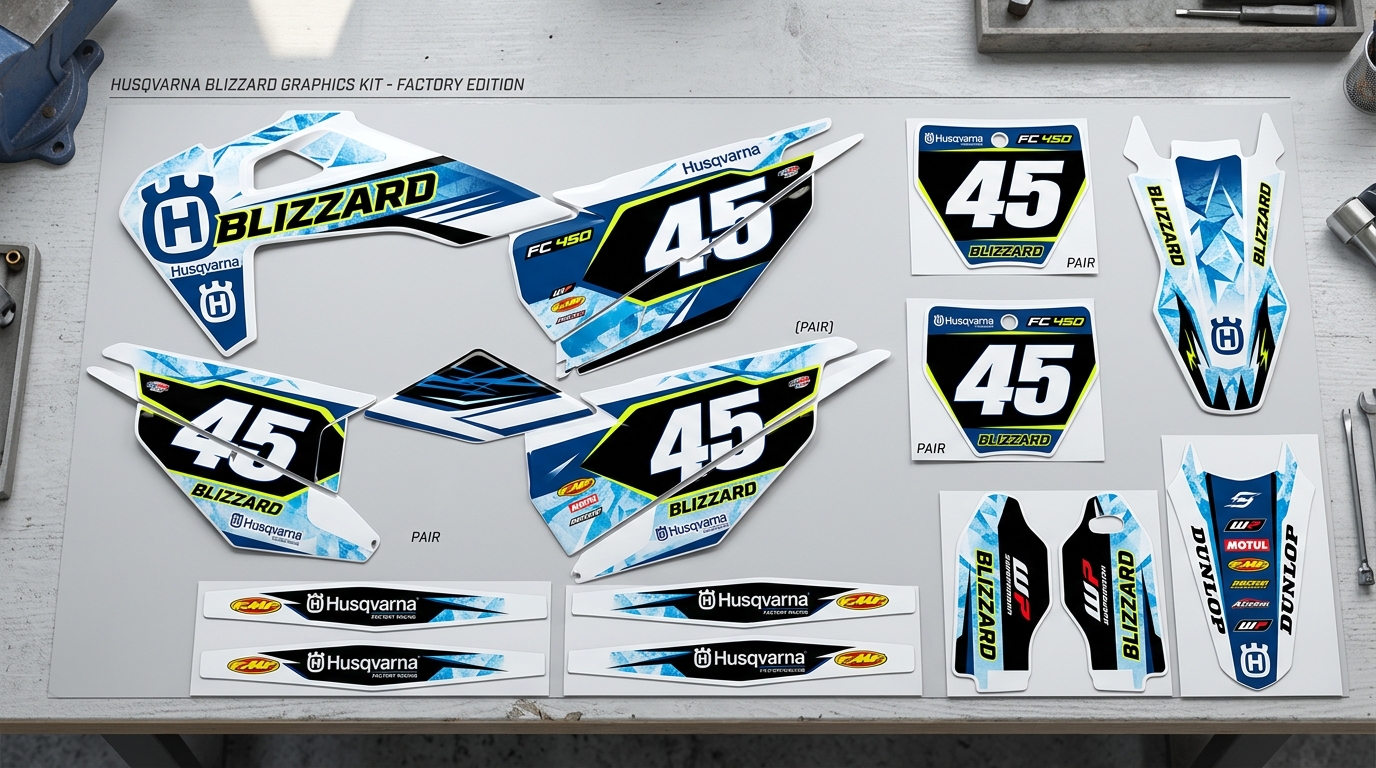 Husqvarna BLIZZARD Graphics Kit Factory 3 Husqvarna blizzard graphics kit … 202608241440 Motocross Graphics Boondocks Decals