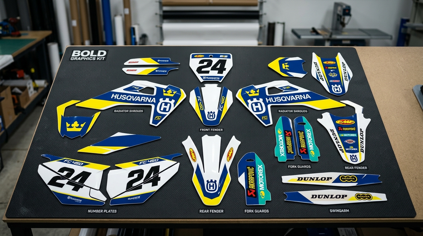 Husqvarna BOLD Graphics Kit Factory 5 Husqvarna dirt bike graphics kit 202608241449 1 Motocross Graphics Boondocks Decals