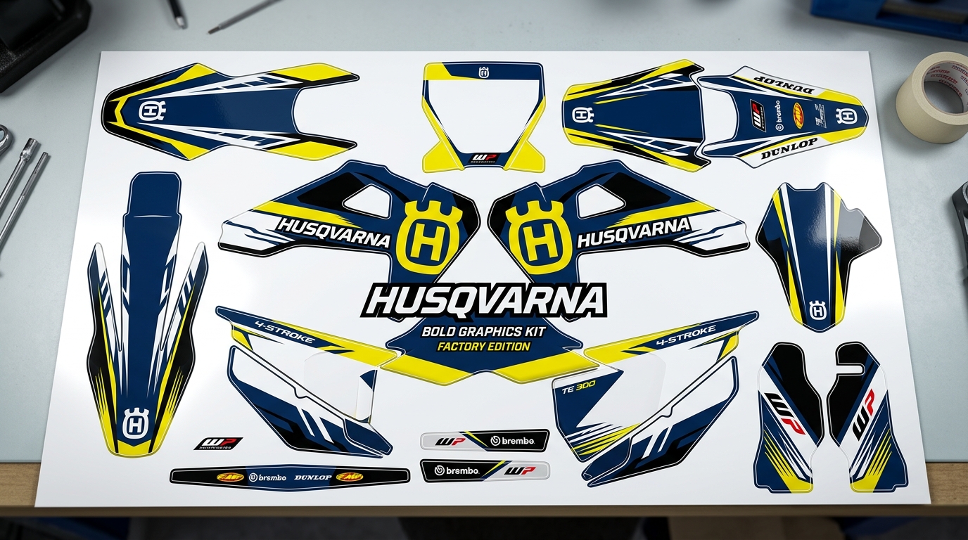 Husqvarna BOLD Graphics Kit Factory 3 Husqvarna graphics kit decals cr… 202608241449 Motocross Graphics Boondocks Decals