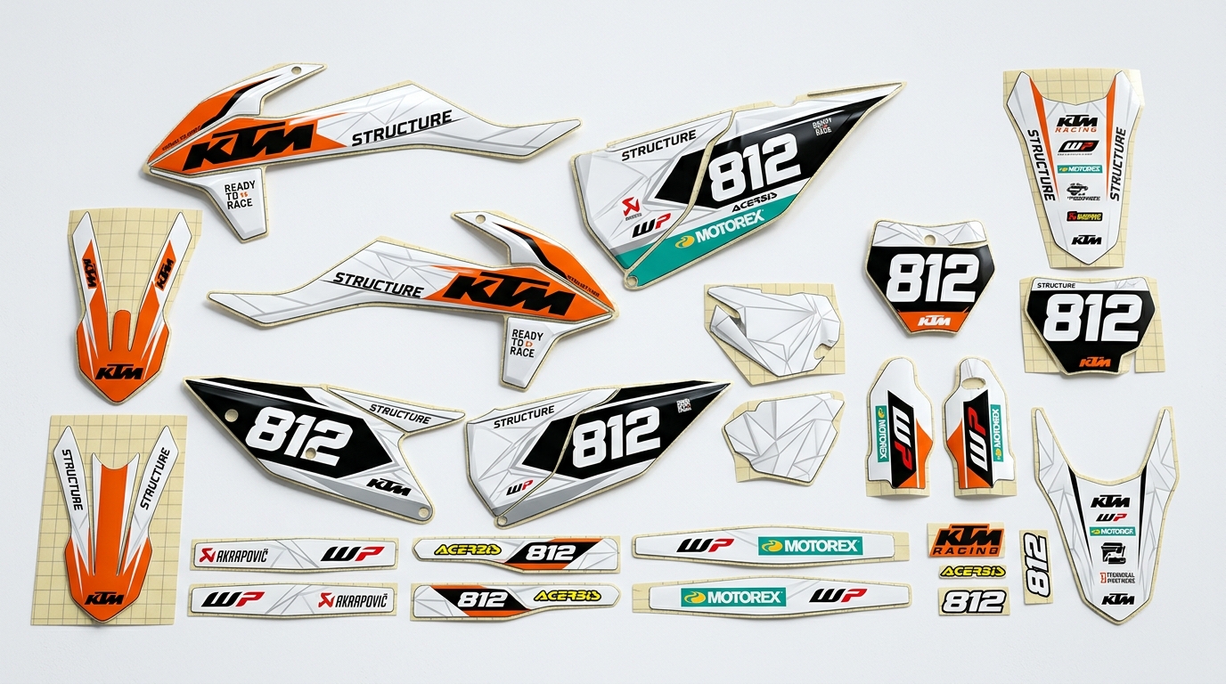 KTM STRUCTURE WHITE Graphics Kit 3 KTM Graphics Kit Decals 202608171128 Motocross Graphics Boondocks Decals