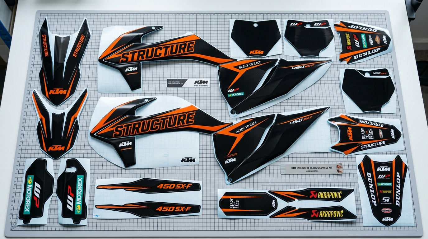 KTM STRUCTURE BLACK Graphics Kit 3 KTM Structure black graphics kit 202608171131 Motocross Graphics Boondocks Decals