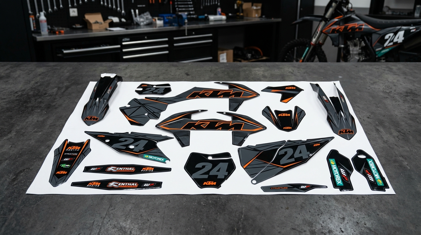 KTM STRUCTURE BLACK Graphics Kit 4 KTM black graphics kit decals 202608171131 Motocross Graphics Boondocks Decals