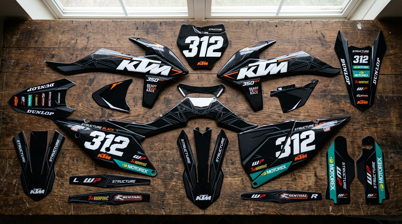 KTM STRUCTURE BLACK Graphics Kit 5 KTM dirt bike decals design 202608171131 Motocross Graphics Boondocks Decals