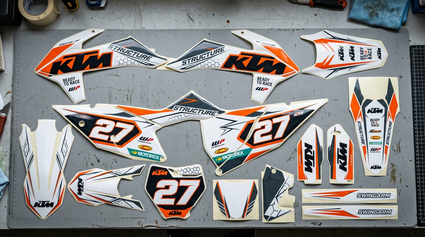 KTM STRUCTURE WHITE Graphics Kit 5 KTM dirt bike graphics kit 202608171128 Motocross Graphics Boondocks Decals