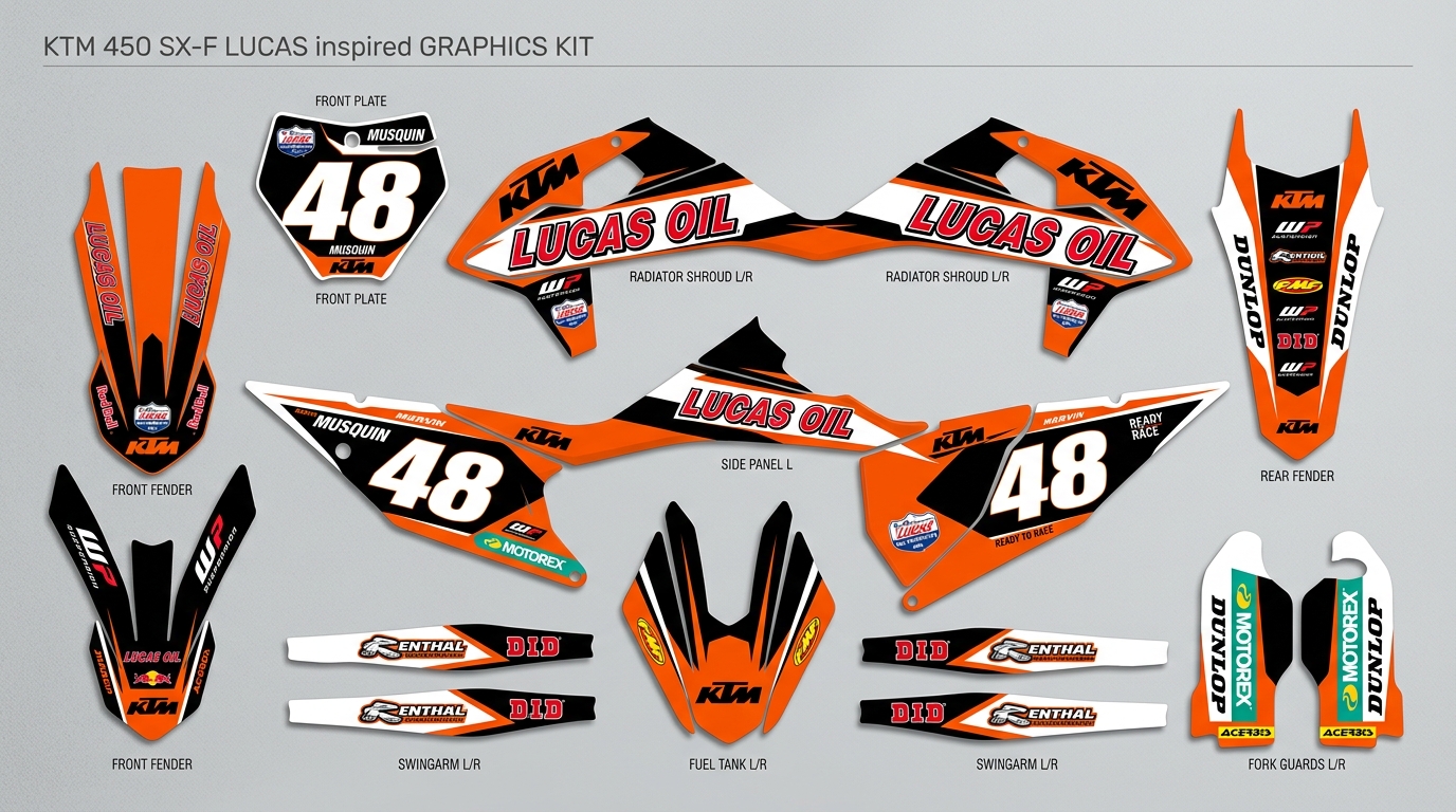 KTM LUCAS INSPIRED Graphics Kit 5 KTM dirt bike graphics kit 202608241525 2 Motocross Graphics Boondocks Decals
