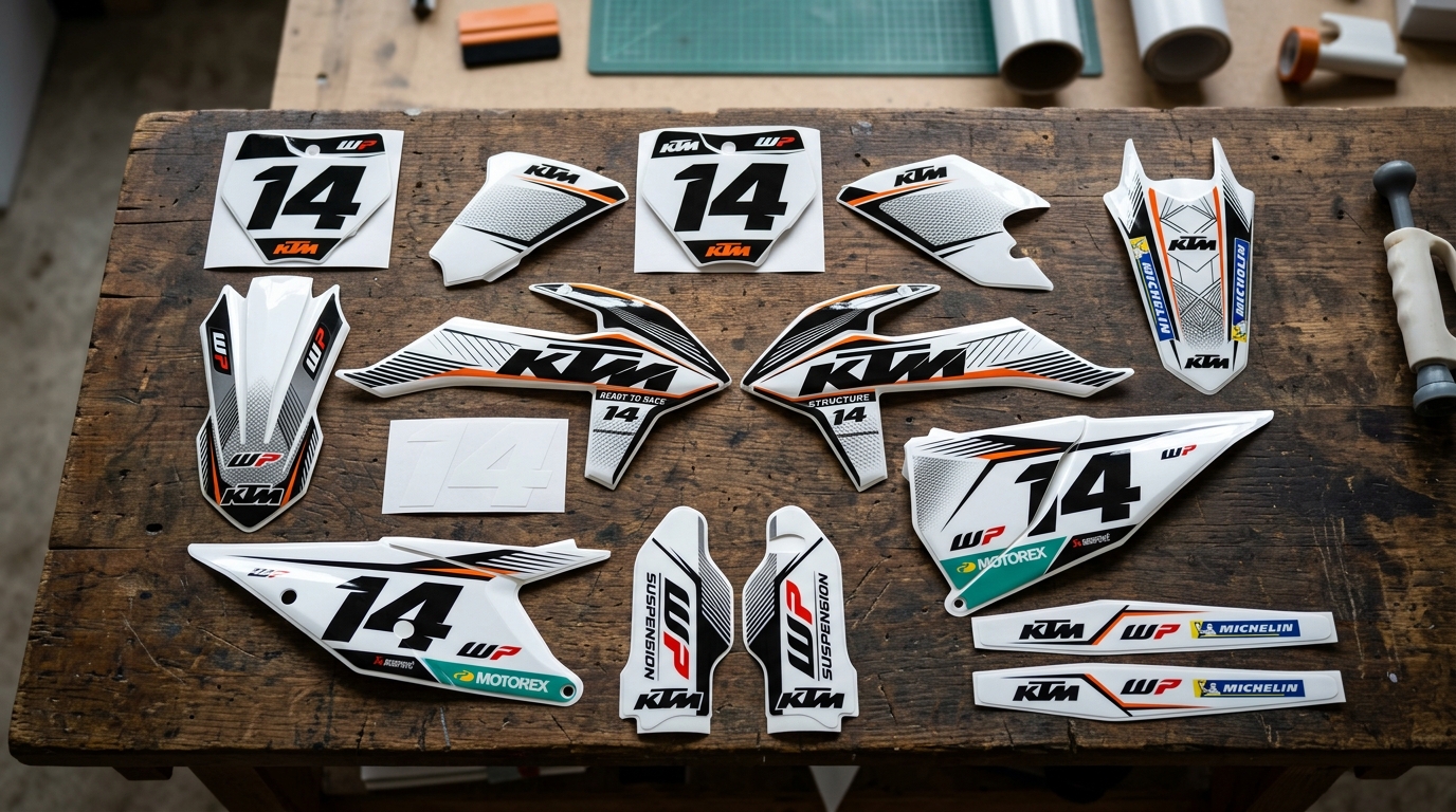 KTM STRUCTURE WHITE Graphics Kit 4 KTM graphics kit dirt bike 202608171128 1 Motocross Graphics Boondocks Decals