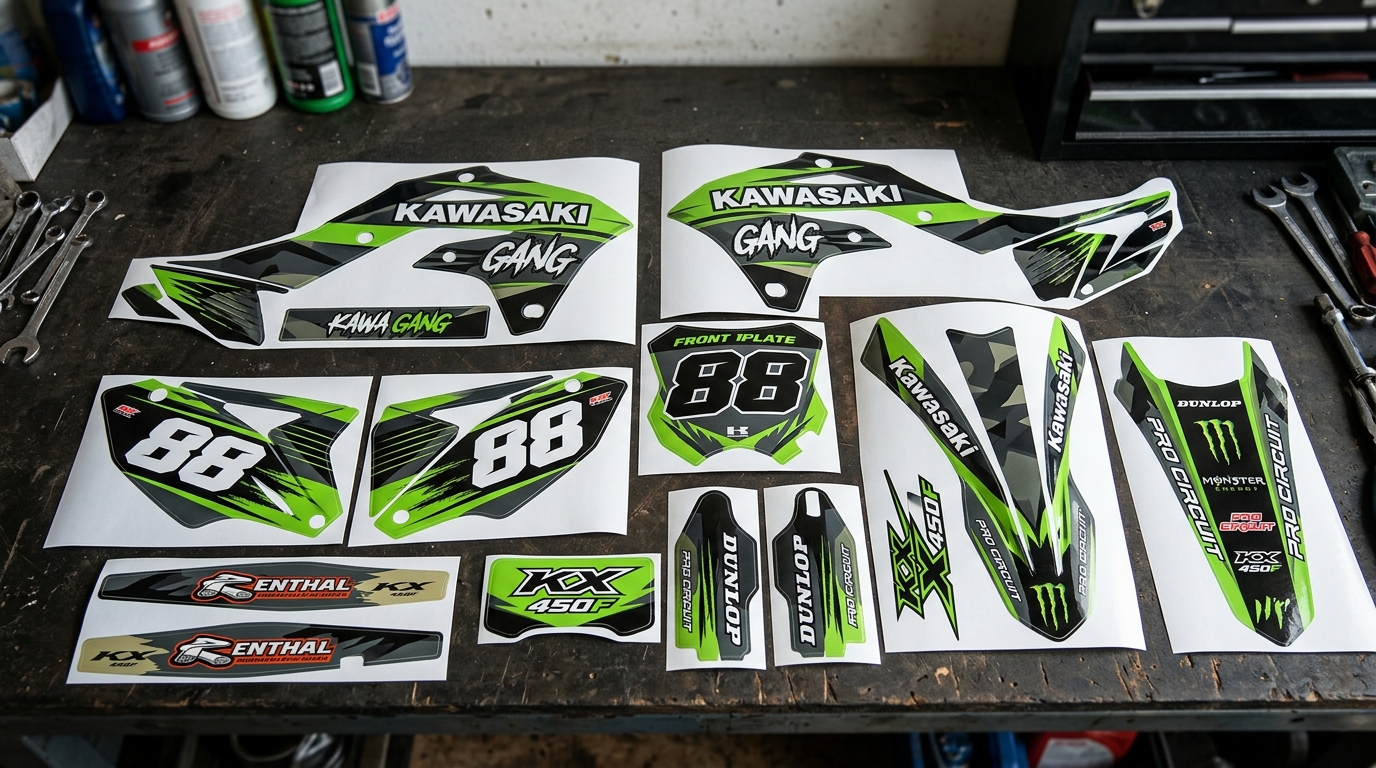 Kawasaki GANG Graphics Kit Factory 6 Kawasaki dirt bike graphics kit 202608310933 Motocross Graphics Boondocks Decals