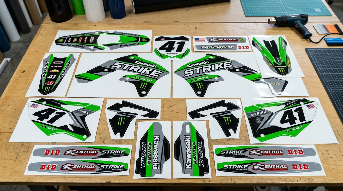 Kawasaki STRIKE Graphics Kit Factory 6 Kawasaki dirt bike graphics kit 202608310940 3 Motocross Graphics Boondocks Decals