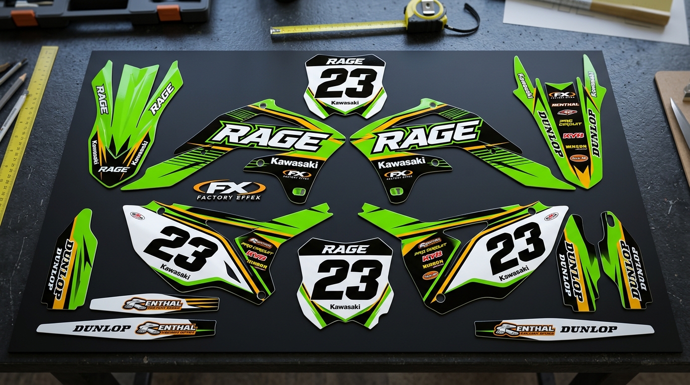 MX Graphics Kit for Kawasaki ‘RAGE’ Factory 3 MX Graphics Kit Decals 202608310927 Motocross Graphics Boondocks Decals