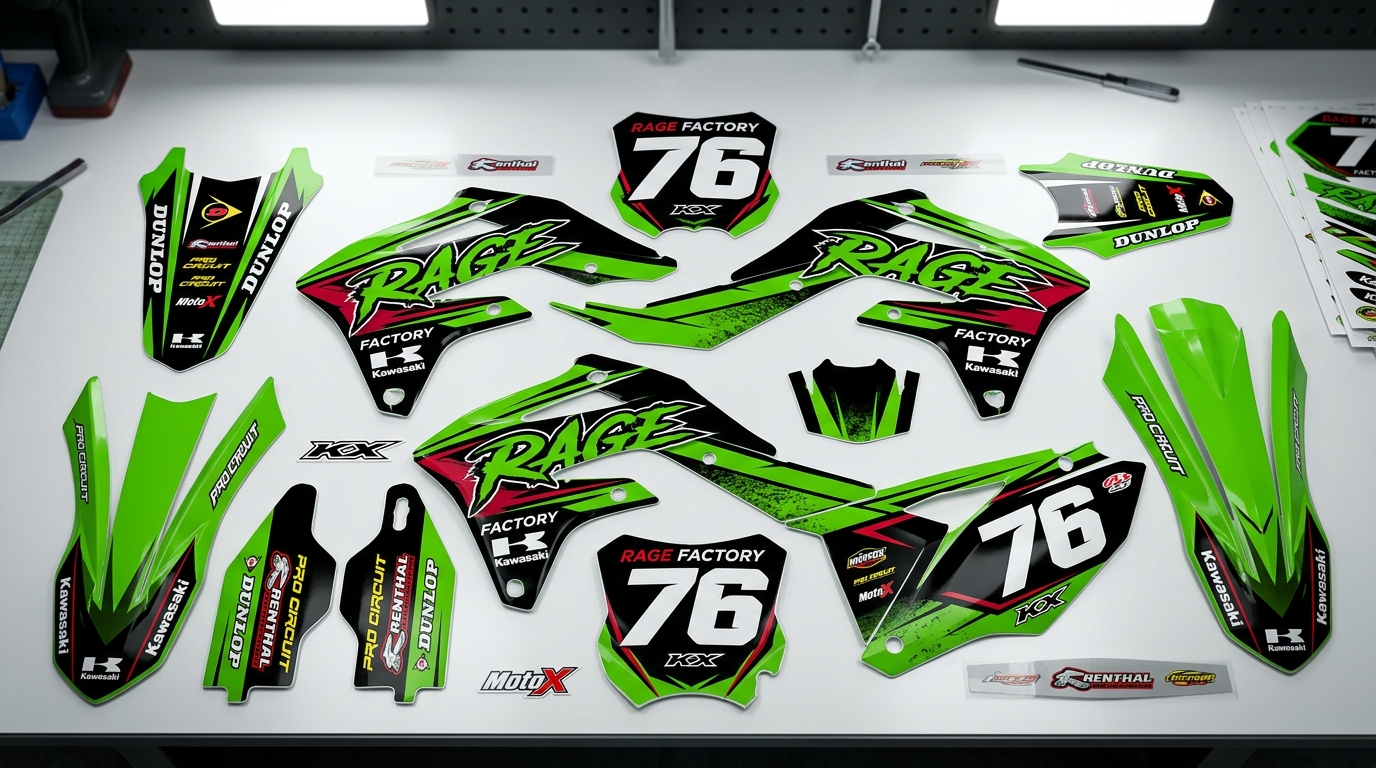 MX Graphics Kit for Kawasaki ‘RAGE’ Factory 5 MX Graphics Kit for Kawasaki 202608310927 Motocross Graphics Boondocks Decals