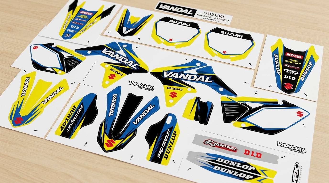 Suzuki VANDAL Graphics Kit Factory 6 Suzuki Vandal graphics kit decals 202608241424 1 Motocross Graphics Boondocks Decals