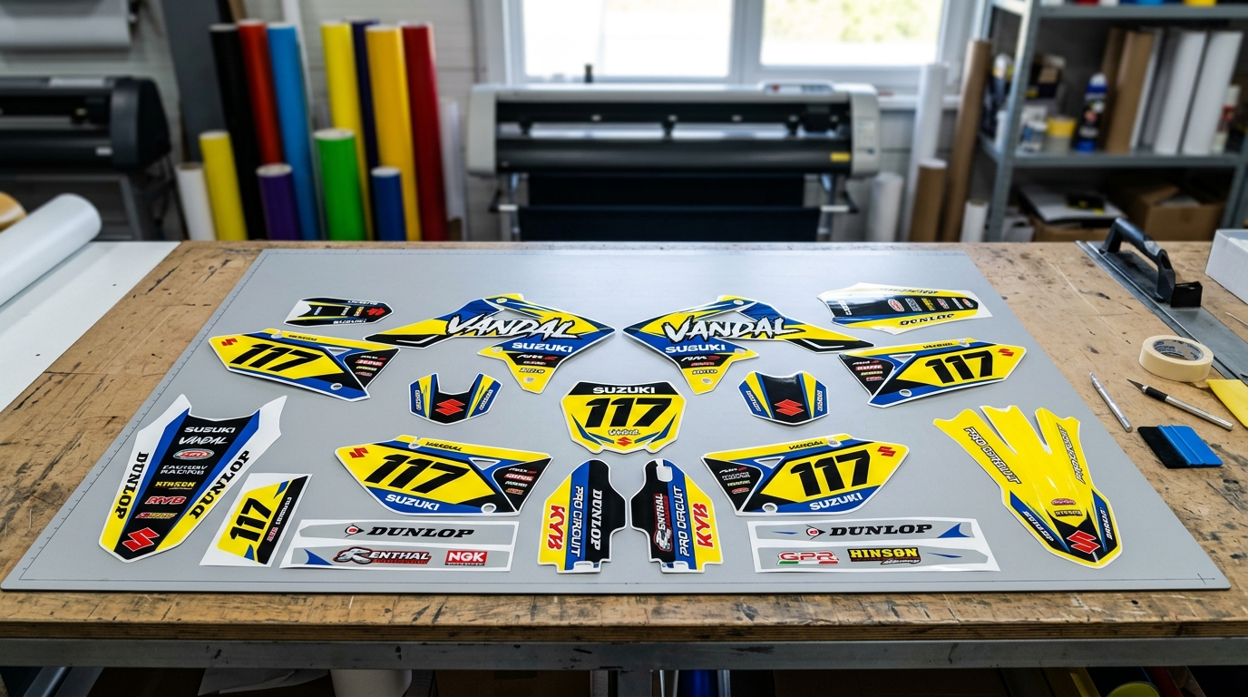 Suzuki VANDAL Graphics Kit Factory 3 Suzuki Vandal graphics kit decals 202608241424 Motocross Graphics Boondocks Decals