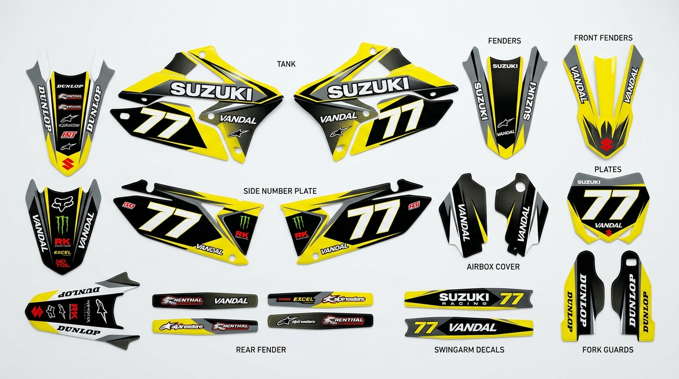 Suzuki VANDAL Graphics Kit Factory 5 Suzuki dirt bike graphics kit 202608241424 1 Motocross Graphics Boondocks Decals