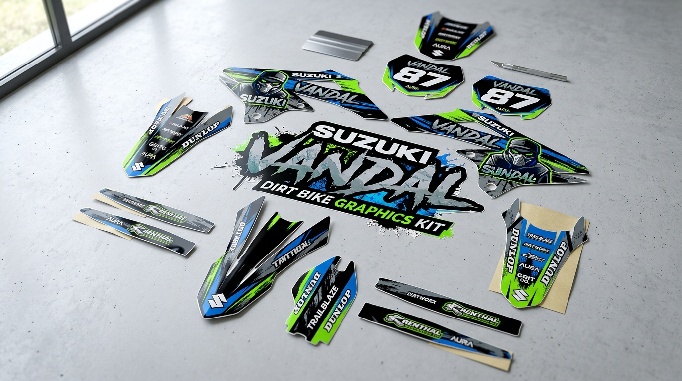 Suzuki VANDAL Graphics Kit Factory 4 Suzuki dirt bike graphics kit 202608241424 Motocross Graphics Boondocks Decals