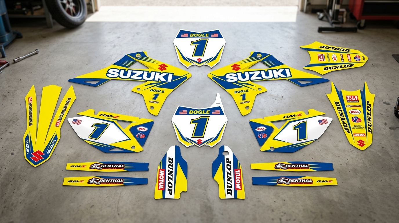 Suzuki BOGLE INSPIRED Graphics Kit 4 Suzuki dirt bike graphics kit 202608311008 Motocross Graphics Boondocks Decals