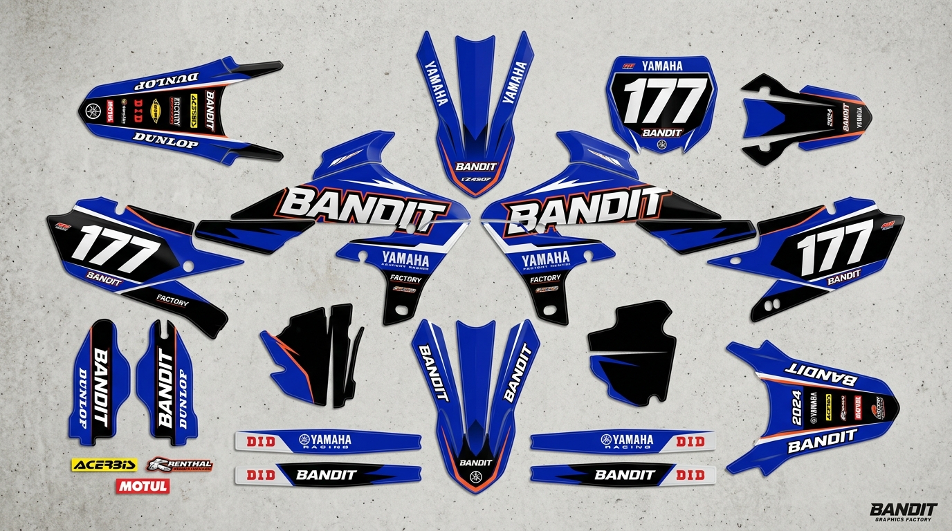 Yamaha BANDIT Graphics Kit Factory 3 Yamaha dirt bike graphics kit 202608241427 Motocross Graphics Boondocks Decals