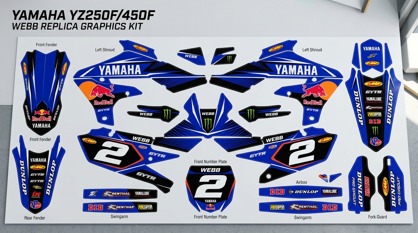 Yamaha WEBB INSPIRED Graphics Kit 6 Yamaha graphics kit decals 202608241458 1 Motocross Graphics Boondocks Decals