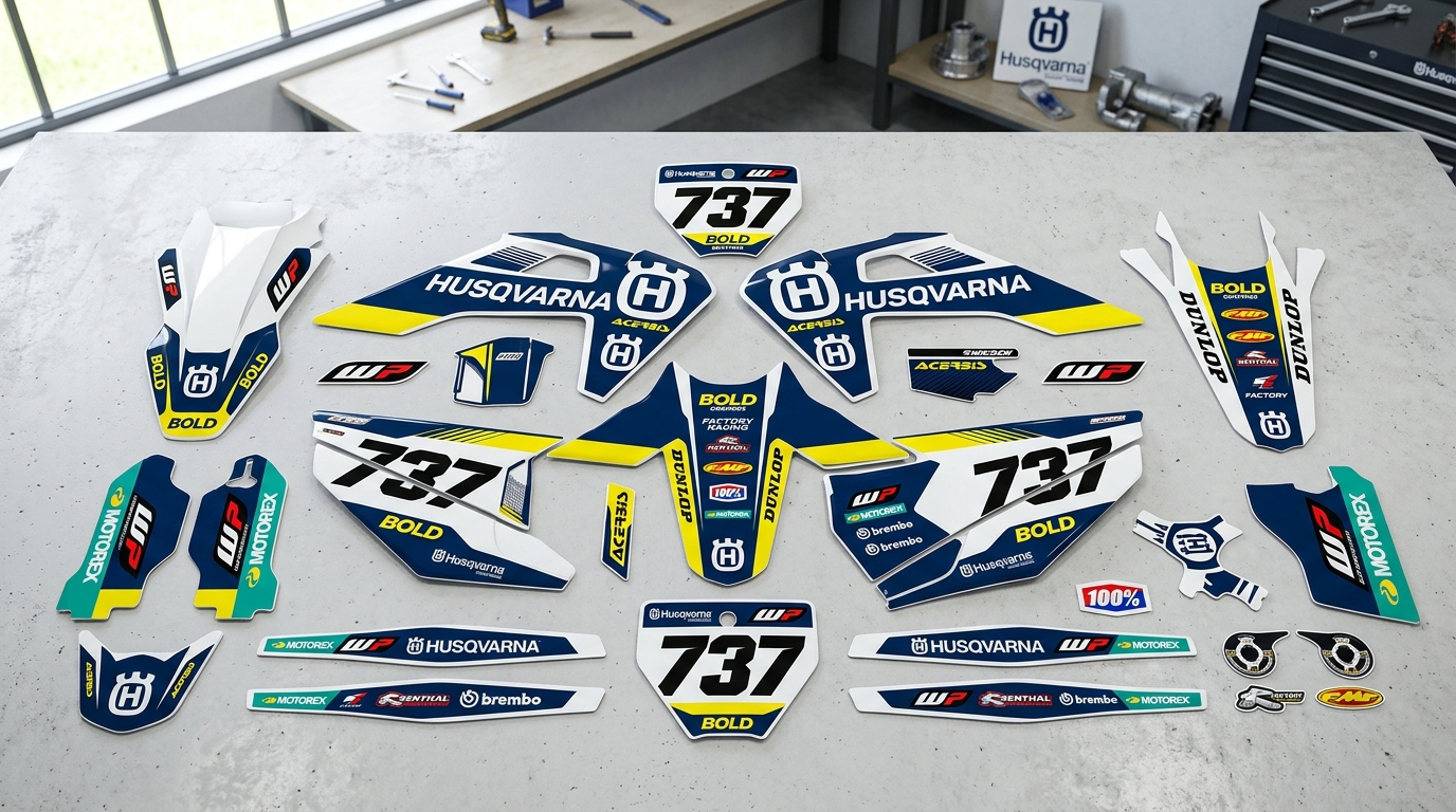 Husqvarna BOLD Graphics Kit Factory 6 a 1 Motocross Graphics Boondocks Decals